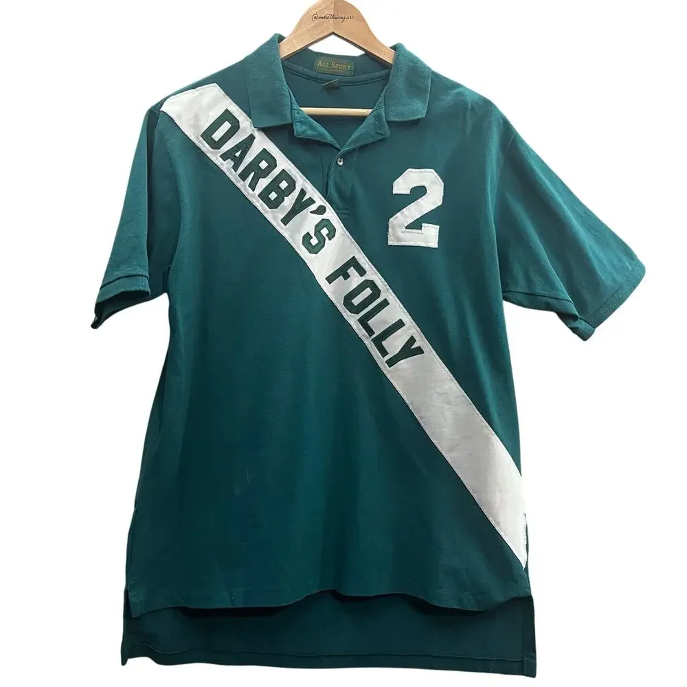 Vintage All Sports By Somers Darby’s Folly Rugby Polo Green Size L Made in USA - Picture 1 of 9